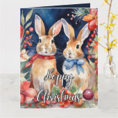 Aangepaste Waterverf Christmas Bunny Rabbit Kaart (Gele Bloem)