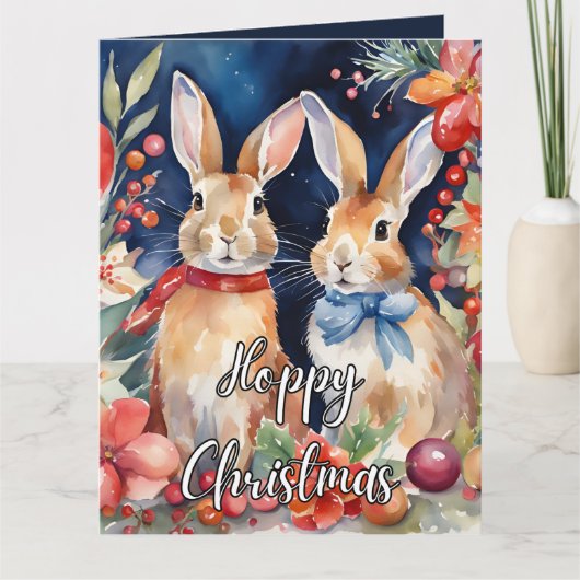 Aangepaste Waterverf Christmas Bunny Rabbit Kaart (Voorkant)