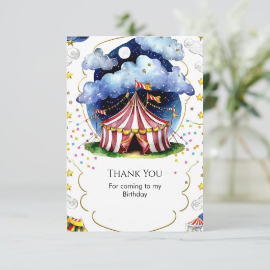 Aangepaste Waterverf Circus Verjaardag Bedankkaart (Staand voorkant)