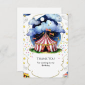 Aangepaste Waterverf Circus Verjaardag Bedankkaart (Voorkant / Achterkant)