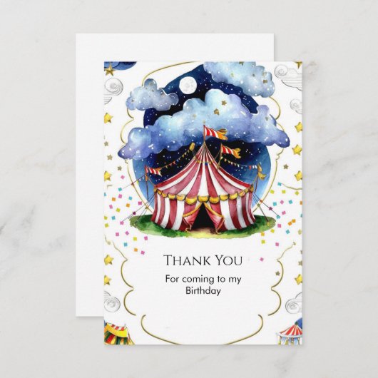 Aangepaste Waterverf Circus Verjaardag Bedankkaart (Voorkant / Achterkant)