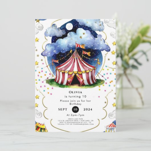Aangepaste Waterverf Circus Verjaardag Kaart (Staand voorkant)