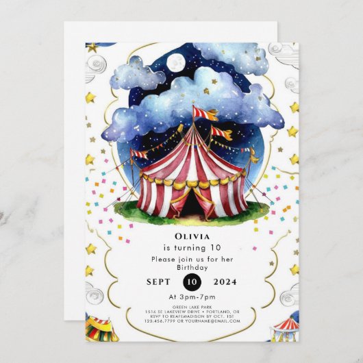 Aangepaste Waterverf Circus Verjaardag Kaart (Voorkant / Achterkant)