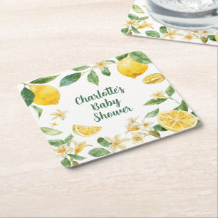 Aangepaste Waterverf Citroenbloesem Baby Shower Kartonnen Onderzetters