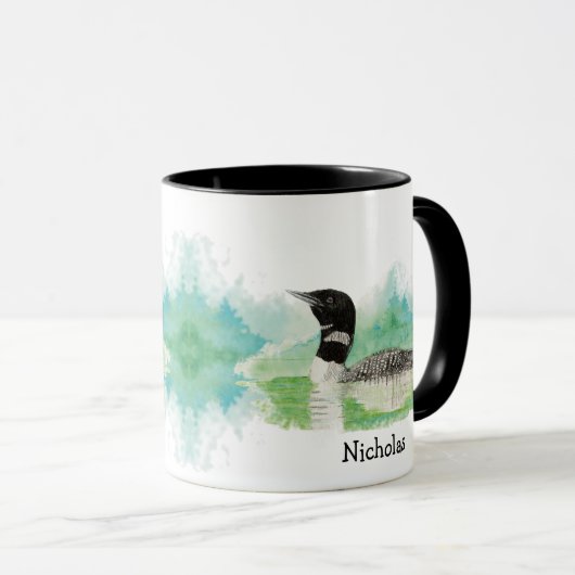 Aangepaste Waterverf Common Loon Wildlife Art Mok (Voorkant rechts)