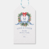 Aangepaste Waterverf Crest met Winter Greenery & B Cadeaulabel (Voorkant)