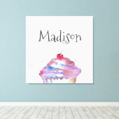 Aangepaste Waterverf Cupcake Splatter Nursery Canvas Afdruk (Insitu (Houten vloer))
