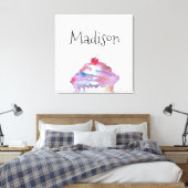 Aangepaste Waterverf Cupcake Splatter Nursery Canvas Afdruk (Insitu (Slaapkamer))