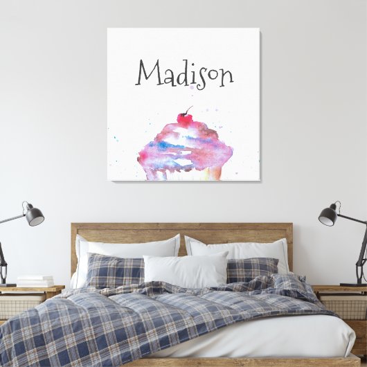 Aangepaste Waterverf Cupcake Splatter Nursery Canvas Afdruk (Insitu (Slaapkamer))