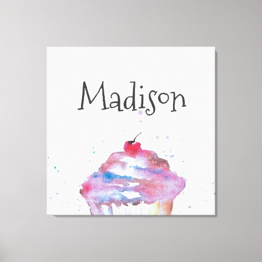 Aangepaste Waterverf Cupcake Splatter Nursery Canvas Afdruk (Voorkant)