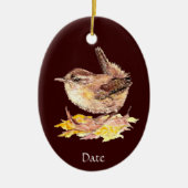 Aangepaste Waterverf Cute Wren Bird Keramisch Ornament (Voorkant)