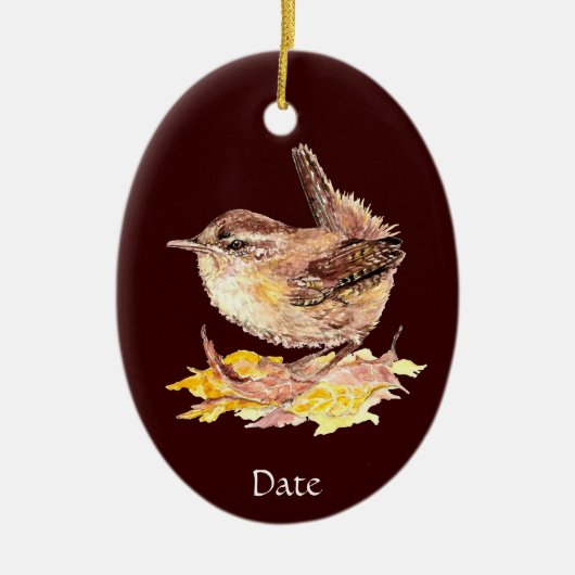 Aangepaste Waterverf Cute Wren Bird Keramisch Ornament (Voorkant)