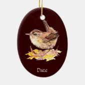 Aangepaste Waterverf Cute Wren Bird Keramisch Ornament (Achterkant)