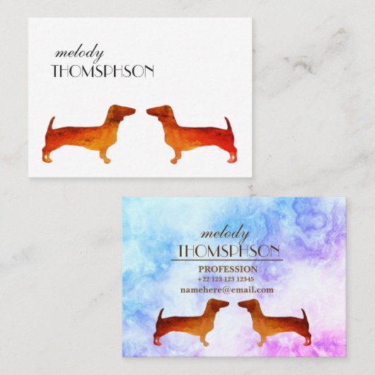 Aangepaste Waterverf Dachshund Visitekaartje (Voorkant / Achterkant)