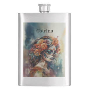 Aangepaste waterverf Día de los Muertos Catrina Flacon