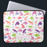 Aangepaste Waterverf Dinosaur Patroon Roze Kindere Laptop Sleeve<br><div class="desc">Gepersonaliseerde Waterverf Dinosaur Pattern Pink Paars Girls Kinder laptop Hoesje. Waterverf dinosaurussen in groen,  roze en paars op een witte achtergrond. Personaliseer met naam. www.SamAnnDesigns.com</div>