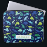 Aangepaste Waterverf Dinosaur Pattern Blue Kinder Laptop Sleeve<br><div class="desc">Speciaal Waterverf Dinosaur Pattern Blue Green Kinder Laptop Hoesje. Waterverf dinosaurussen in groen en blauw op een donkerblauwe achtergrond. Personaliseer met naam. www.SamAnnDesigns.com</div>