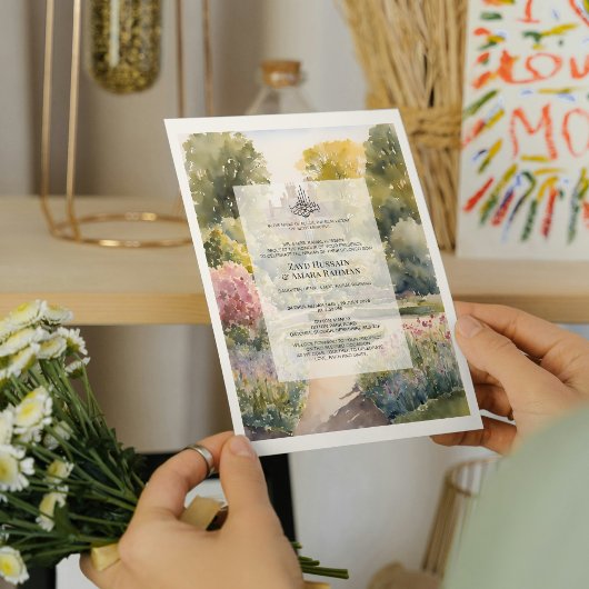 Aangepaste Waterverf Ditton Manor Nikkah Invitatio Folie Uitnodiging