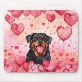 Aangepaste Waterverf Dog Valentijnsdag Roze Harten Muismat (Voorkant)