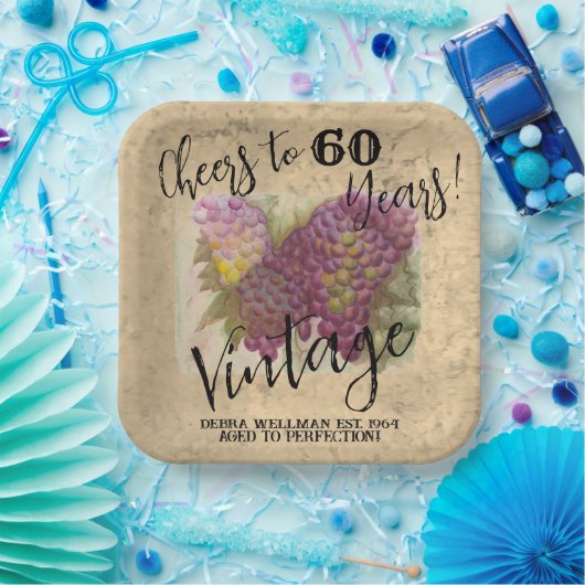 Aangepaste waterverf druivencluster Wijnland 60e Papieren Bordje (Feest)