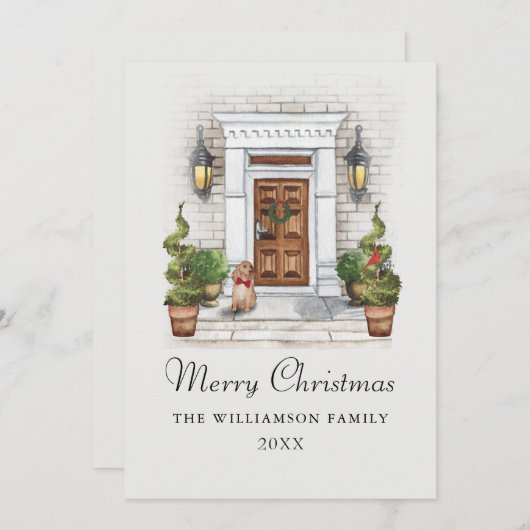 Aangepaste Waterverf- en hondenkerst Feestdagenkaart (Voorkant / Achterkant)