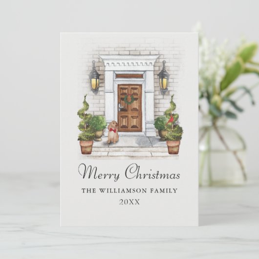 Aangepaste Waterverf- en hondenkerst Feestdagenkaart (Staand voorkant)