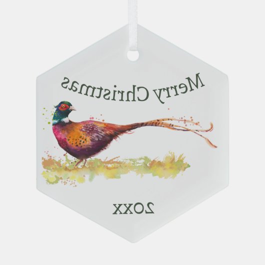 Aangepaste Waterverf fazant, vogeldier Glas Ornament (Achterkant)