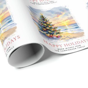 Aangepaste waterverf Festive Beach Coastal Kerstmi Cadeaupapier