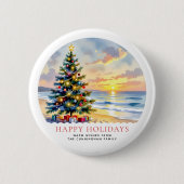 Aangepaste waterverf Festive Beach Coastal Kerstmi Ronde Button 5,7 Cm (Voorkant)