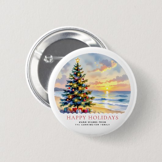 Aangepaste waterverf Festive Beach Coastal Kerstmi Ronde Button 5,7 Cm (Voorkant /achterkant)