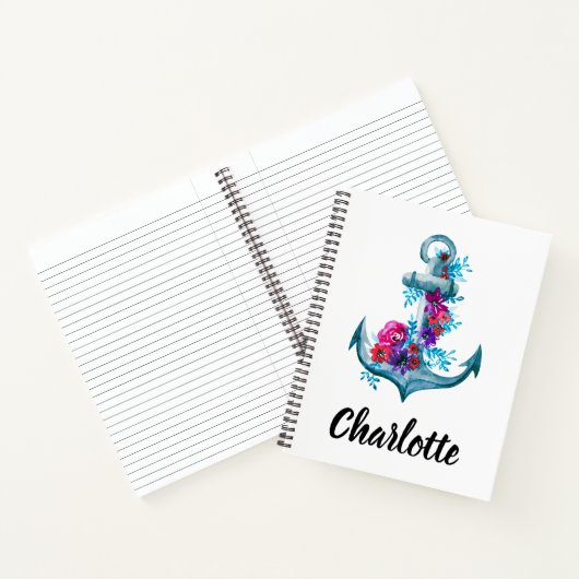Aangepaste Waterverf Floral Anchor Illustratie Notitieboek (Binnen)