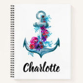 Aangepaste Waterverf Floral Anchor Illustratie Notitieboek (Voorkant)