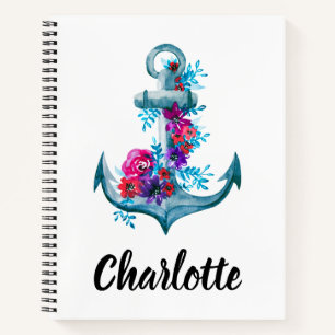 Aangepaste Waterverf Floral Anchor Illustratie Notitieboek