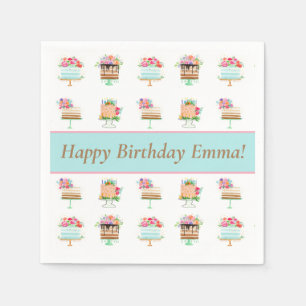 Aangepaste Waterverf Floral Birthday Cake Servet