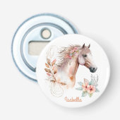 Aangepaste  Waterverf Floral Boho Horse Button Flesopener (Voorkant)