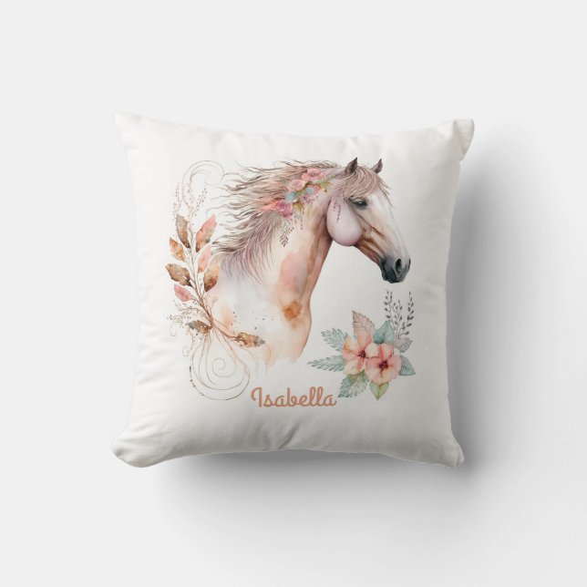 Aangepaste  Waterverf Floral Boho Horse Kussen (Voorkant)