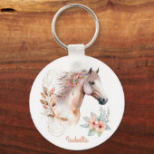 Aangepaste Waterverf Floral Boho Horse Sleutelhanger (Voorkant)