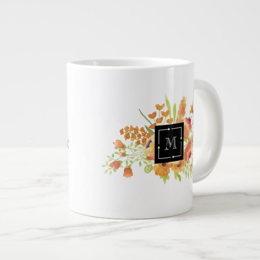 Aangepaste Waterverf Floral met Monogram Grote Koffiekop (Voorkant rechts)