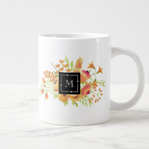 Aangepaste Waterverf Floral met Monogram Grote Koffiekop