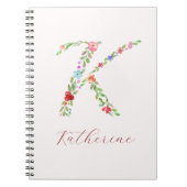 Aangepaste Waterverf Floral Monogram Letter K Notitieboek (Voorkant)