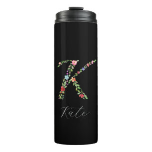 Aangepaste Waterverf Floral Monogram Letter K Thermosbeker