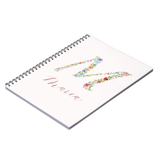 Aangepaste Waterverf Floral Monogram Letter M Notitieboek (Linkerzijde)