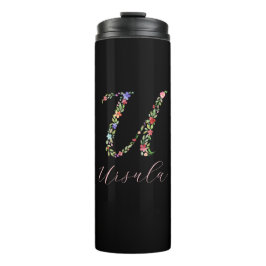 Aangepaste Waterverf Floral Monogram Letter U Thermosbeker