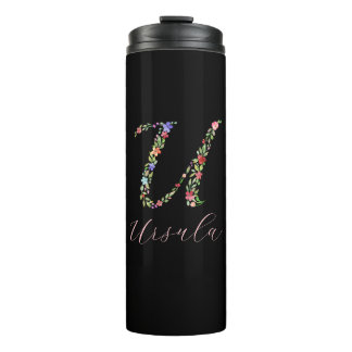 Aangepaste Waterverf Floral Monogram Letter U Thermosbeker