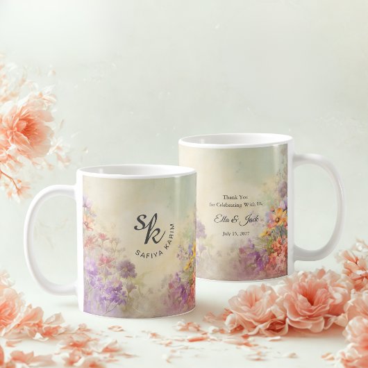 Aangepaste Waterverf Floral Monogram Mok