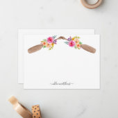 Aangepaste Waterverf Floral Paddles Nautical Notitiekaartje (Voorkant / Achterkant in situ)