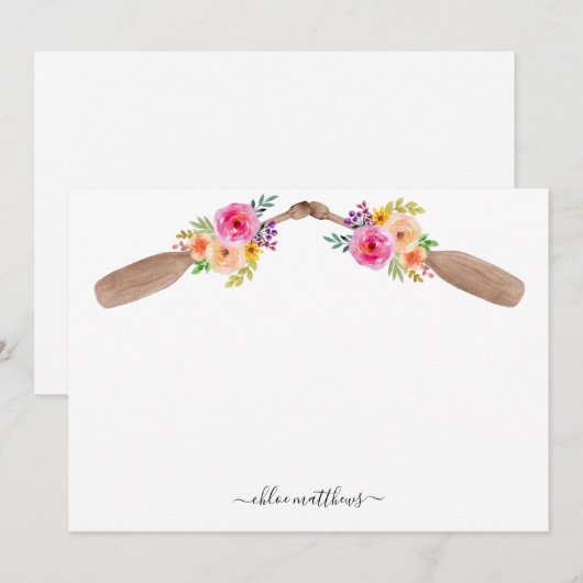 Aangepaste Waterverf Floral Paddles Nautical Notitiekaartje (Voorkant / Achterkant)