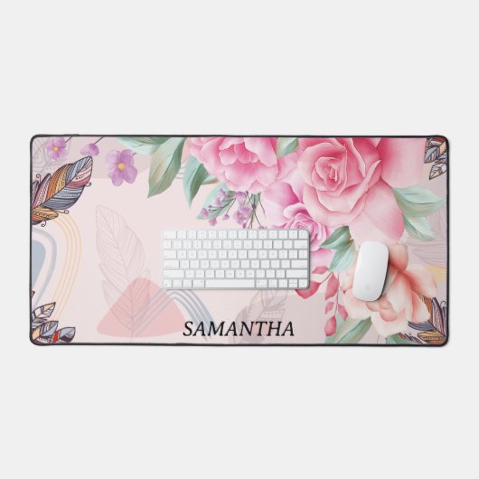 Aangepaste Waterverf Floral Pattern Bureaumat (Keyboard & Muis)
