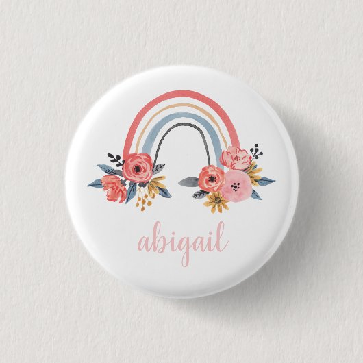 Aangepaste Waterverf Floral regenboogmonogram Ronde Button 3,2 Cm (Voorkant)