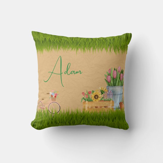 Aangepaste Waterverf Floral Spring Mountains Kussen (Voorkant)